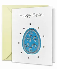 Fay Lawson Hand Crafted Card Happy Easter with White Envelope - Blue and White