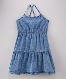 مينوتي فستان دينيم مغسول بتصميم مقسم - أزرق