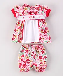 Rock a Bye Baby Floral Smocked Dress And Bloomer - Red
