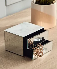 صندوق المجوهرات الزجاجي بتشطيب معدني لاماك 2 درج من هوم بوكس