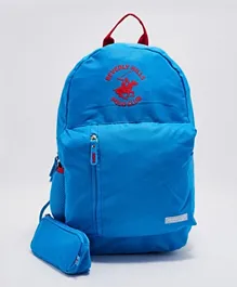 حقيبة ظهر مع جراب أقلام من نادي بيفرلي هيلز بولو كلوب بتفاصيل الشعار - أزرق - 18 بوصة