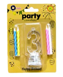 Italo Multi-color Flashing Number Cake Topper Candle Stand With 4 Wax Candles - Number 3