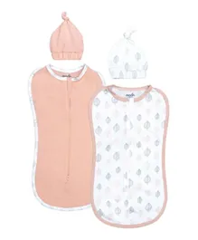 MOON Forest Print Swaddle Pods with Beanie Orange and White- Set of 2