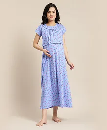 Bella Mama Half Sleeves Maternity Nighty - Blue