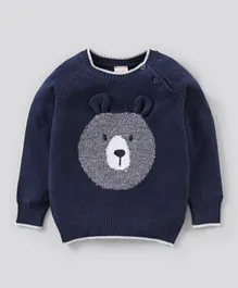 Bonfino Full Sleeves Sweater Bear Design - Navy Blue