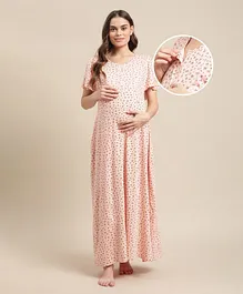 Bella Mama Half Sleeves Maternity Nighty - Pink