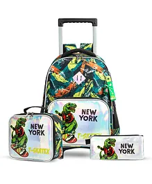 Eazy Kids Trolley School Bag Lunch Bag & Pencil Case Set - York Dinosaur Green