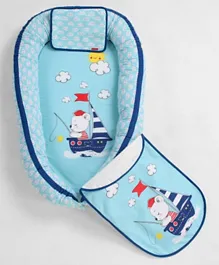 Babyhug Premium 3 Piece Nest Gadda Set With Diaper Changing Mat in Boat Print - Blue