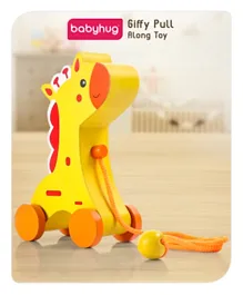 Babyhug Montessori Wooden Giraffe Pull Along Toy - Yellow