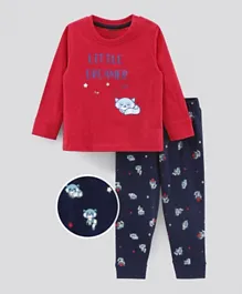 Bonfino Full Sleeves Night Suits Kitten Print - Navy Red