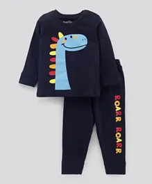 Bonfino Full Sleeves T-Shirt & Pyjama Set Dinosaur Print - Navy Blue