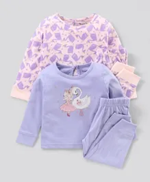 Bonfino Full Sleeves T-Shirt & Pyjama Sets Multi Print Pack of 2 - Lilac Pink