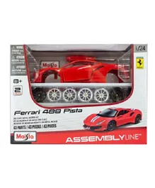 Maisto Die Cast Metal Model Kit Assembly Line - 1:24 Scale  Ferrari 488 Pista - Red