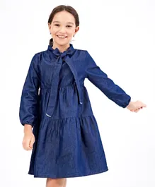 Primo Gino Full Sleeves Solid Color Frock - Blue