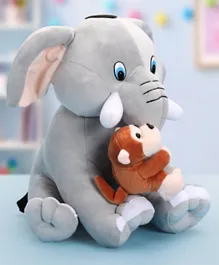 Babyhug Baby Elephant Soft Toy with Attached Monkey - 30 cm