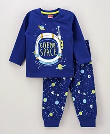 Babyhug Full Sleeves Pyjama Set Space Print - Blue