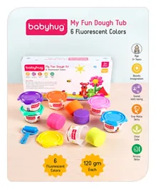 Babyhug My Fun Dough Kit Fluorescent Colors Pack of 6 - 720gm