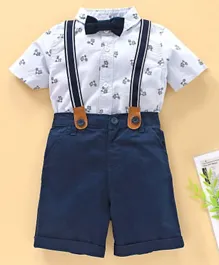 Babyhug Half Sleeves Shirt & Shorts with Suspenders Bow - Blue