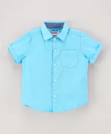 Babyhug Cotton Woven Half Sleeves Shirt Solid With Printed Inner Tee - Blue