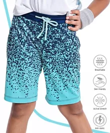 Pine Active Knee Length Abstracted Printed stretchable Shorts - Blue