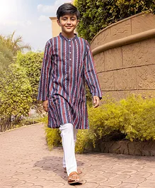 EarthyTouch Full Sleeves Printed Kurta & Churidar Set - Indigo