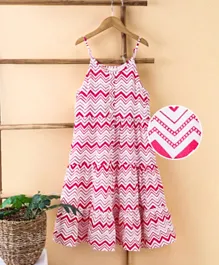 EARTHY TOUCH Sleeveless Tiered Ethnic Dress Chevron Print - Pink