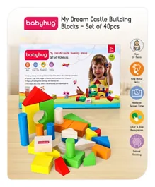 Babyhug Montessori My Dream Castle Wooden Building Blocks Set Of 40 Pieces - Multicolour