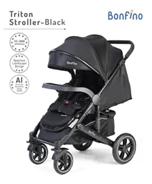 Bonfino Triton Baby Stroller with Adjustable Canopy and Recliner - Black