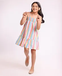 Pine Kids Singlet Sleeves Striped Frock - Multicolour