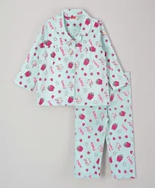 Babyhug Full Sleeves Anti Microbial & Stretch All Over Printed Pyjama Set - Blue