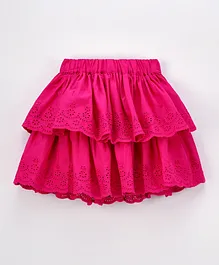 Babyhug Mid Thigh Length Skirt with Schiffli Embroidery - Fuchsia Pink
