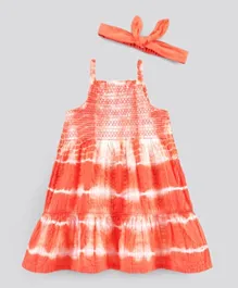Bonfino Sleeveless Tye & Dye Dress With Headband - Orange