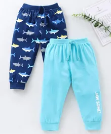 Babyhug Full Length Lounge Pant Shark Print Pack of 2 - Blue