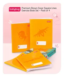 Babyhug Premium Exercise Book Set - Brown Cover Square Lines, Soft Pages, 3+ Yrs, Pack of 4