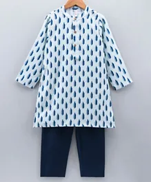 Babyhug Full Sleeves Cotton Kurta & Pyjama Set Printed - Navy Blue