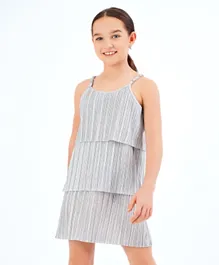 Primo Gino Singlet Sleeves Metallic Layered Party Frock- Silver