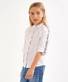 Primo Gino Full Sleeves Embroidered Shirt - White
