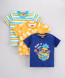 Babyhug Half Sleeves T-Shirts Pineapple Print Pack of 3 - Yellow Blue