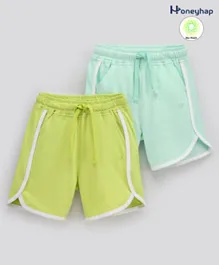 Honeyhap 100% Cotton Mid Thigh Shorts With Bio Wash Solid Pack of 2 - Green Blue