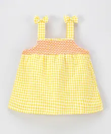 Babyhug Singlet Sleeves Checked Top - Yellow