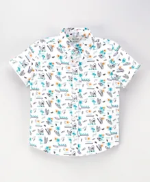 Bonfino Half Sleeves Tropical Print Shirt - Off White