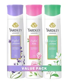 Yardley Body Spray  Assorted Fragrance Pack of 3 - 150ml each
