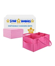 Star Babies Combo Regular Diaper Caddy Organizer + Disposable Changing Mat Pack of 100 - Pink