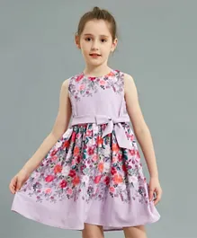 SAPS Floral Dress With Front Tie-Up - Purple