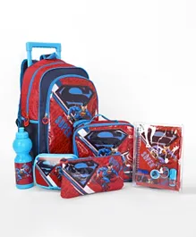 Warner Bros 6 in 1 Superman Super Charge Trolley Backpack School Set - 16 inches