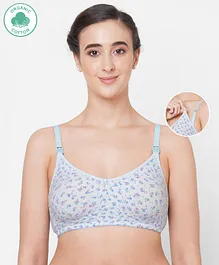 ECOMAMA Organic Cotton Antimicrobial Nursing Bra with Floral Print - Light Blue