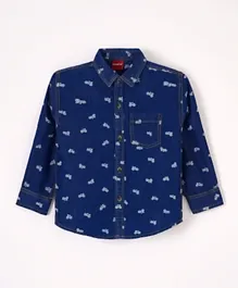 Babyhug Full Sleeves Washed Denim Shirt Cycle Print - Blue