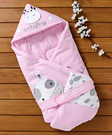 Babyhug Hooded Wrapper Convertible Sleeping Bag Cow Applique - Pink