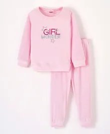 Babyhug Full Sleeves Tee & Lounge Pant Text Print - Pink