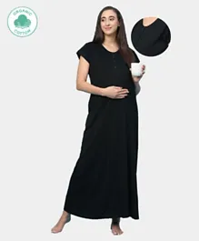 إيكوماما - قميص نوم حمل صحي عضوي بأكمام قصيرة - أسود